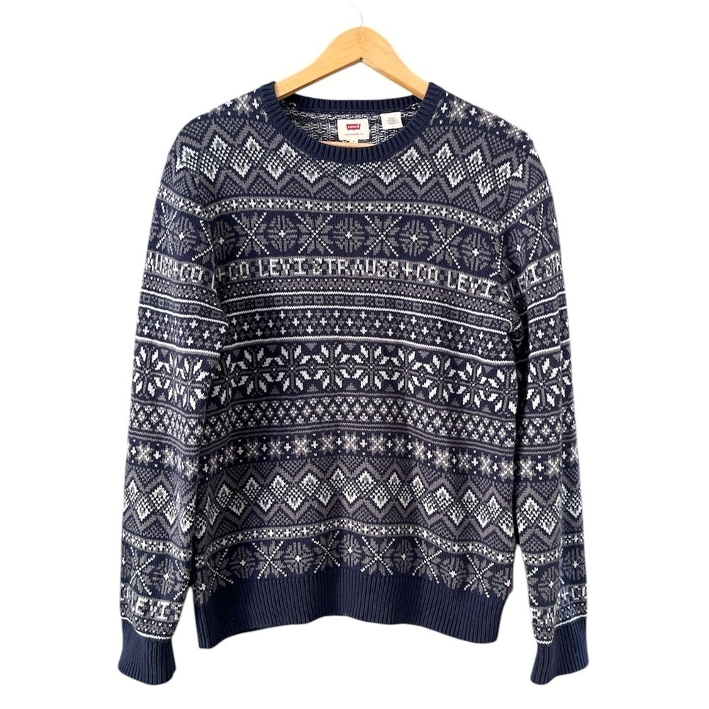 Levi’s Fair Isle Holiday Sweater Navy Blue White Gray Men’s M Winter Knit